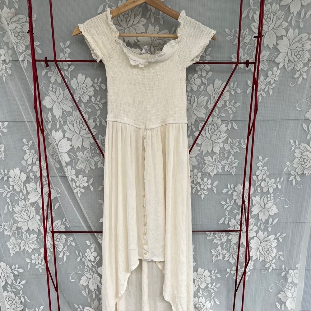 Off shoulder Smocked Top Hi Low Maxi Dress Button Front  size small